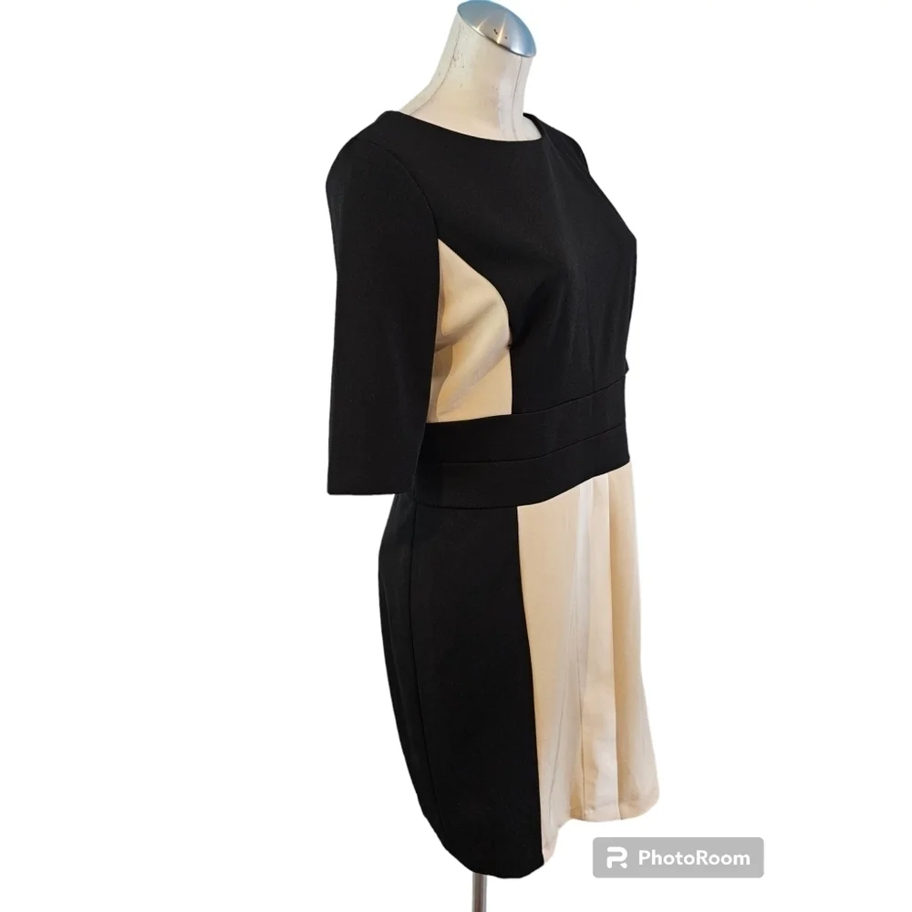 Sandra Darren Size 14 Black Tan Off White Sheath Dress
